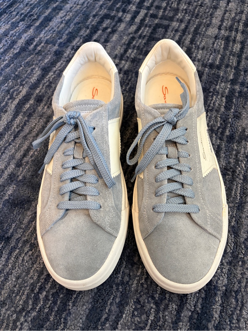 Santoni Men’s Light Blue Suede Low-Top Sneakers with White Side Accent